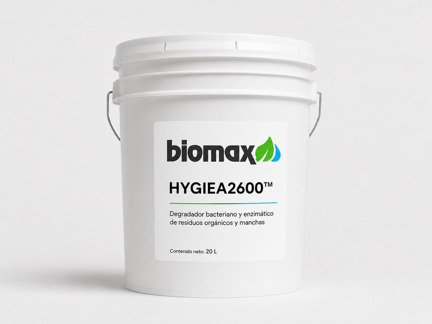 Envase de HYGIEA2600 con la etiqueta Biomax.