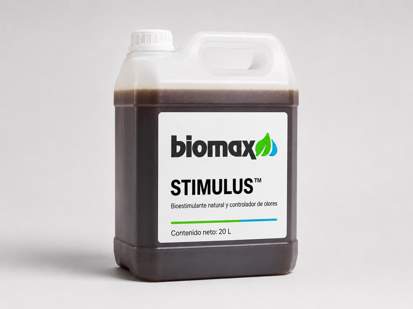 Envase de STIMULUS con la etiqueta Biomax.