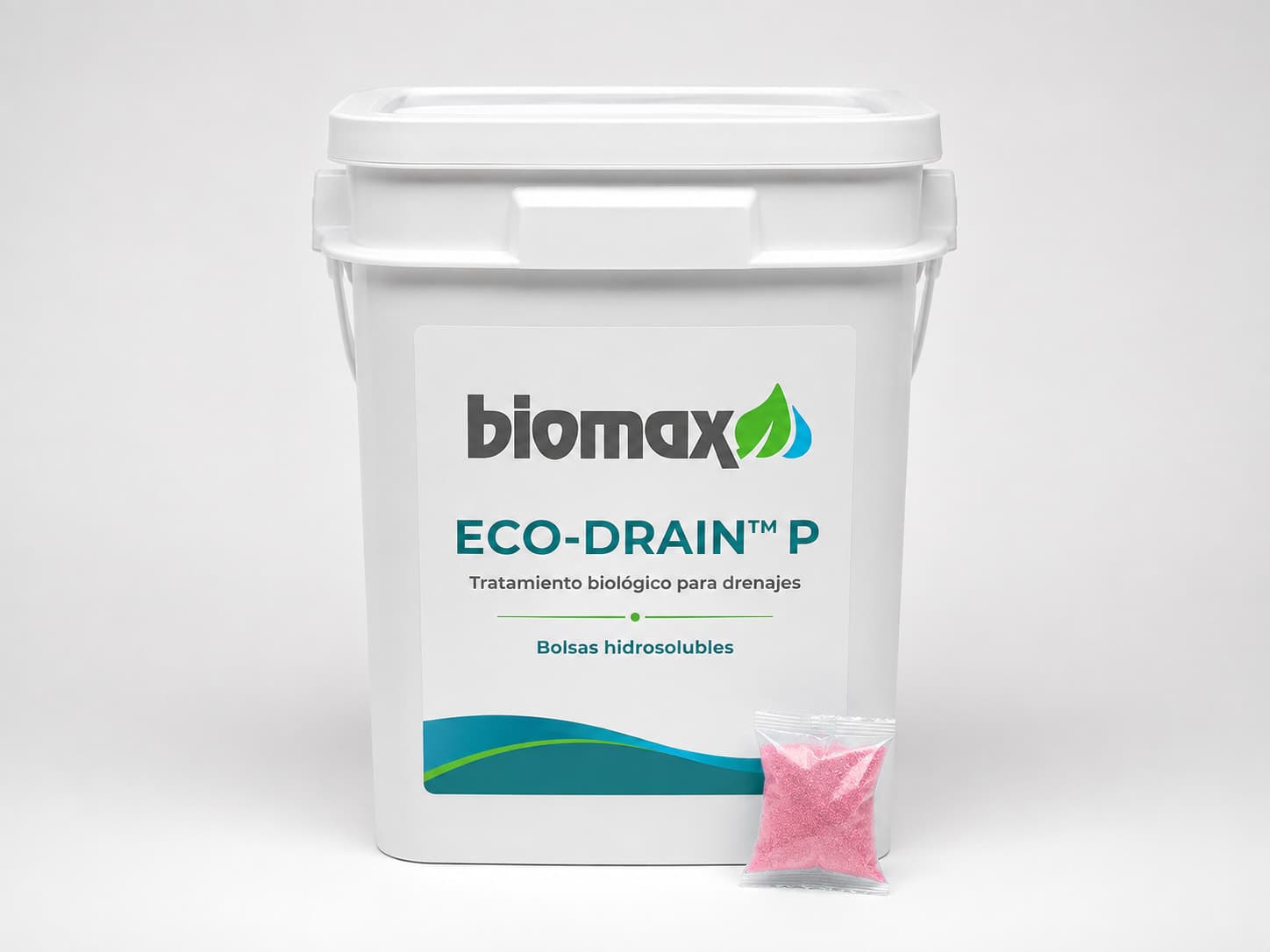 Envase de ECO-DRAIN P con la etiqueta Biomax.